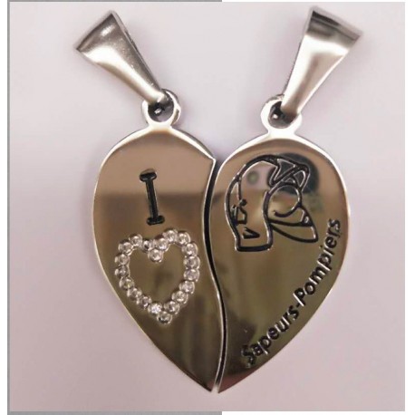 Double pendentif coeur Sapeur pompier
