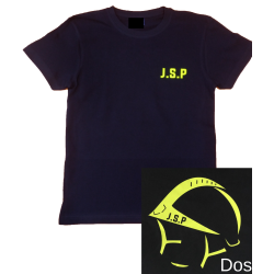 T-SHIRT BLEU LOGO JSP ET CASQUE F1 JAUNE FLUO PERSONNALISABLE