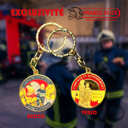 PORTE CLES MEDAILLE SAPEUR POMPIER COURAGE ET DÉVOUEMENT