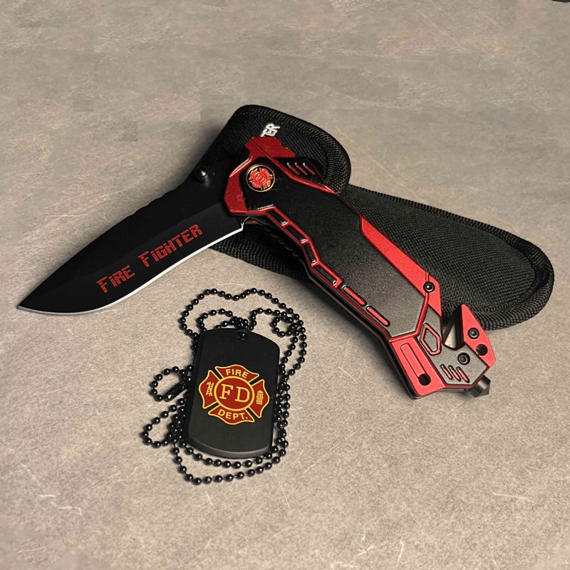 Couteau lame inox avec pierre à feu - Coloris Rouge - Yatoo-extreme