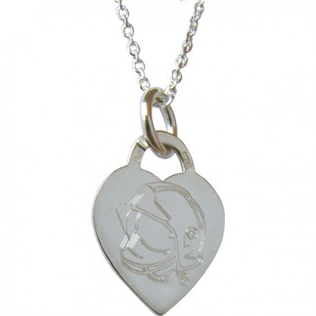 Pendentif coeur ARGENT gravé casque pompier