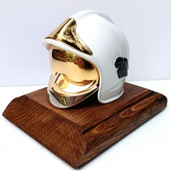 CASQUE F1 BLANC SUR SOCLE EN BOIS