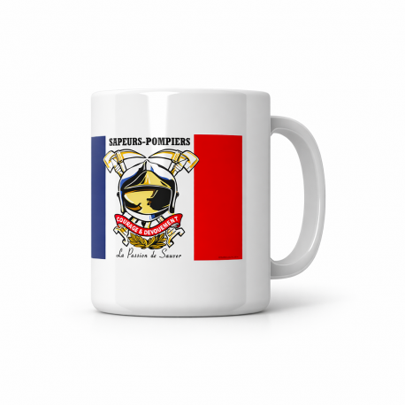 MUG CERAMIQUE POMPIER BLEU BLANC ROUGE