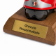 CASQUE F2 ROUGE GRIS SUR SOCLE EN BOIS