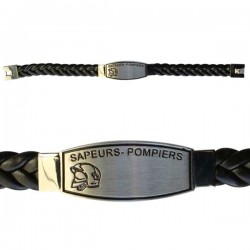 BRACELET CUIR TRESSE POMPIERS Personnalisé