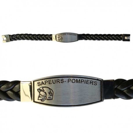 BRACELET CUIR TRESSE POMPIERS Personnalisé