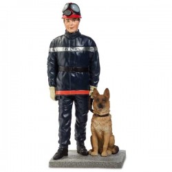 STATUETTE POMPIER MAITRE CHIEN