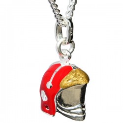 Pendentif casque F1 3D Argent émaillé Rouge