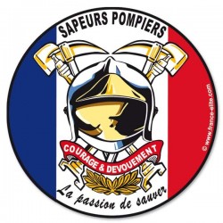 AUTOCOLLANT ROND SAPEURS-POMPIERS