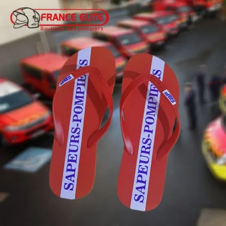drap-de-plage-avec-tongs-sapeurs-pompiers