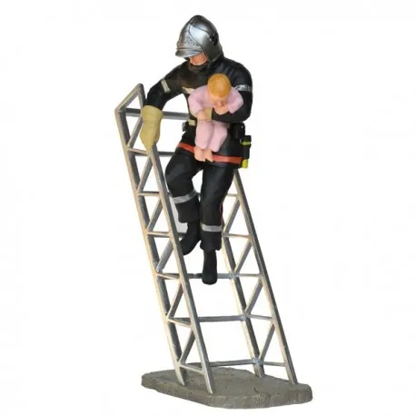 [POM041] Statuette Sapeur-Pompier avec bébé descendant l'échelle