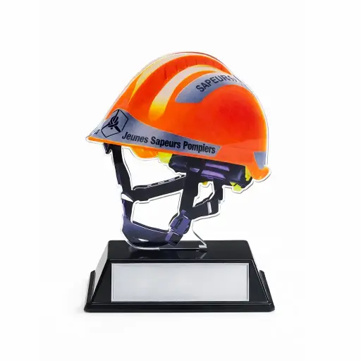 [FA212A] Trophée en acrylique casque Jeunes Sapeurs-Pompiers